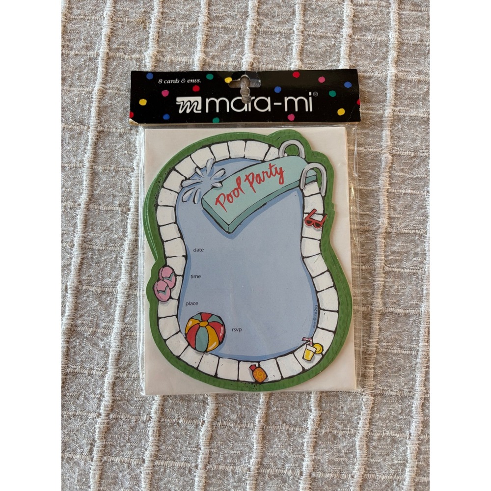 Vintage Mara-Mi pool party die-cut fill-in invitation cards